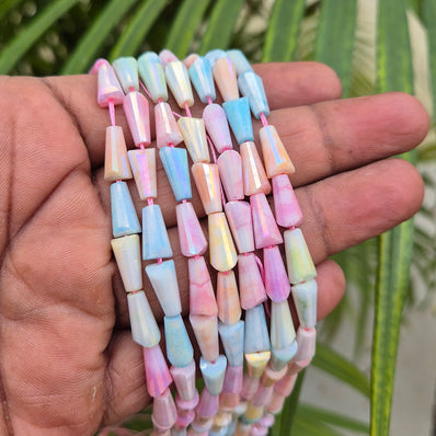 High quality quartz beads multi colour, Pensil Tower shape, size 11x5mm AB Finish, Pastel Color, approx 34 beads in string
