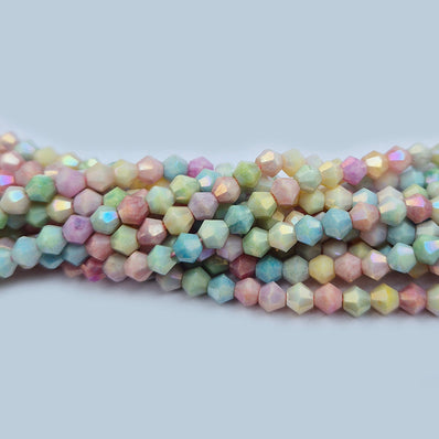 High quality quartz beads multi colour, Bi-cone shape, size 4mm AB Finish, Pastel Color, approx 96 beads in string