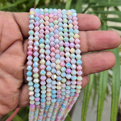 High quality quartz beads multi colour, Bi-cone shape, size 4mm AB Finish, Pastel Color, approx 96 beads in string