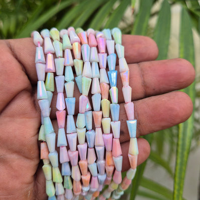 High quality quartz beads multi colour, Pensil Tower shape, size 4x8mm AB Finish, Pastel Color, approx 50 beads in string
