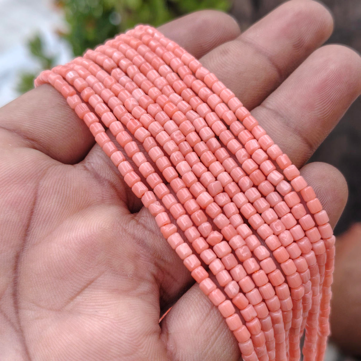 Natural Taiwan Bamboo Coral Beads 2x3mm Barrel Tube Shape | Light Salmon Pink Bamboo Coral Gemstone Beads | Approx. 125~127 Beads Per Strand | Jewelry Making Supplies