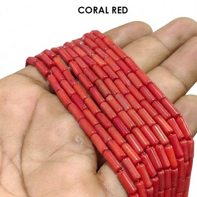 Natural Bamboo Coral Tube Beads 3x9mm | Taiwan Made | Bright Coral Red Cylinder Loose Gemstone Beads | Approx. 54–55 Beads Per Strand | Premium Jewelry Making Supplies