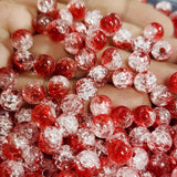 200 PIECES PACK OF 8 MM ROUND RED COLOR ACRYLIC CRACKLE ICE BEADS