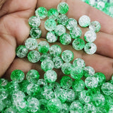 200 PIECES PACK OF 8 MM ROUND GREEN COLOR ACRYLIC CRACKLE ICE BEADS