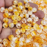 200 PIECES PACK OF 8 MM ROUND CITRINE YELLOW COLOR ACRYLIC CRACKLE ICE BEADS