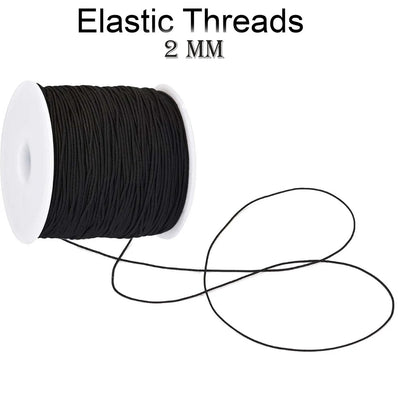 10 Meters, 2 mm Size, Round  Black Elastic threads for Mala and Bracelets Making