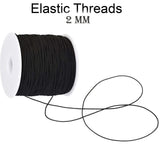 10 Meters, 2 mm Size, Round  Black Elastic threads for Mala and Bracelets Making