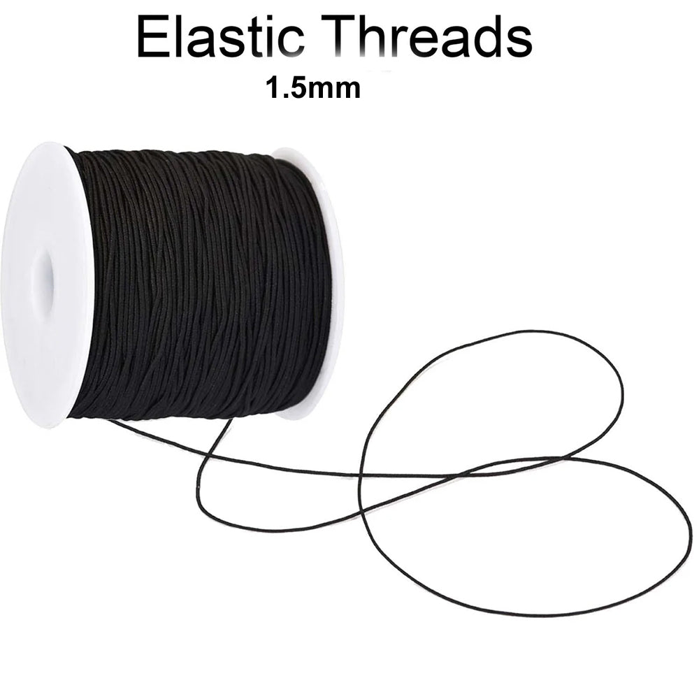 10 Meters, 1.5mm Size, Round  Black Elastic threads for Mala and Bracelets Making