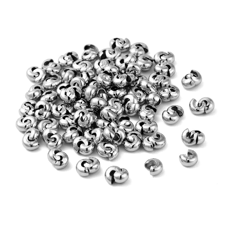 100 PCS NICKEL/STAINLESS STEEL PLATED CRIMP COVER FOR JEWELRY MAKING
