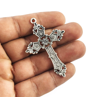 1 PIECE PACK' APPROX 55 MM LONG SILVER OXIDIZED CROSS CHARMS