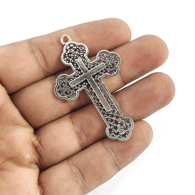 1 PIECE PACK' APPROX 52 MM LONG SILVER OXIDIZED CROSS CHARMS