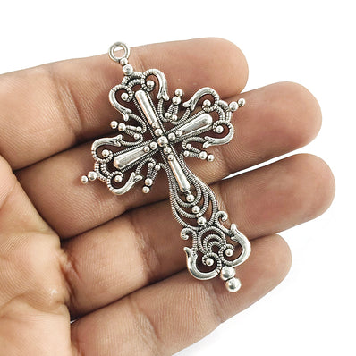 1 PIECE PACK' APPROX 60-62 MM LONG SILVER OXIDIZED CROSS CHARMS