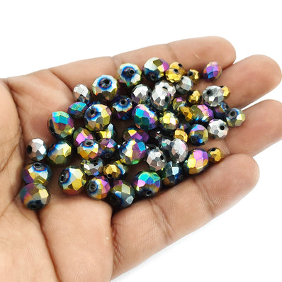 50 GRAMS PACK' MIX PACK OF METALLIC RONDEL TYRE FACETED FANCY GLASS CRYSTAL BEADS