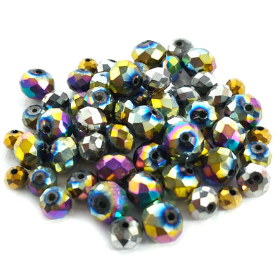 50 GRAMS PACK' MIX PACK OF METALLIC RONDEL TYRE FACETED FANCY GLASS CRYSTAL BEADS