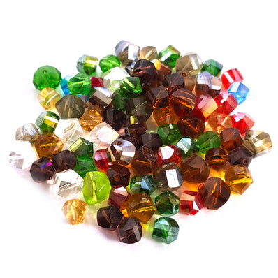 50 GRAMS PACK' MIX PACK OF MULTI  HELIX CUT FACETED FANCY GLASS CRYSTAL BEADS
