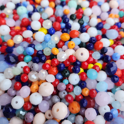200 PIECES PACK' Multi color shade, OPAQUE Rondelle Faceted Crystal Mix, glass beads, Size mostly in size about 3-10 MM