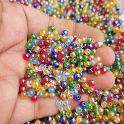 50 GRAMS PACK' MIX PACK OF MULTICOLOR' 4 MM AB SMOOTH ROUND MIX PLAIN GLASS BEADS