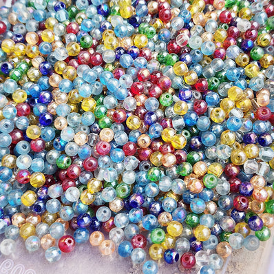 50 GRAMS PACK' MIX PACK OF MULTICOLOR' 4 MM AB SMOOTH ROUND MIX PLAIN GLASS BEADS