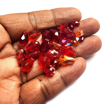 200 Pcs Pkg. Red color, Drop Faceted Crystal Glass beads, size encluded as 5X7MM, 8X12MM, 10X15MM AND SOME 3X5MM