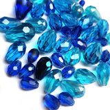 200 Pcs Pkg. Blue Color, Drop Faceted Crystal Glass beads, size encluded as 5X7MM, 8X12MM, 10X15MM AND SOME 3X5MM