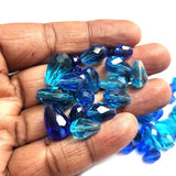 200 Pcs Pkg. Blue Color, Drop Faceted Crystal Glass beads, size encluded as 5X7MM, 8X12MM, 10X15MM AND SOME 3X5MM