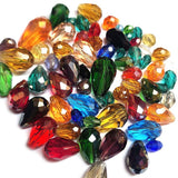 200 Pcs Pkg. Multi color, Drop Faceted Crystal Glass beads, size encluded as 5X7MM, 8X12MM, 10X15MM AND SOME 3X5MM