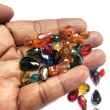 200 Pcs Pkg. Multi color, Drop Faceted Crystal Glass beads, size encluded as 5X7MM, 8X12MM, 10X15MM AND SOME 3X5MM