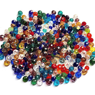 50 Grams Pkg. Multi color shade, Rondelle Faceted Crystal Mix, glass beads, Size mostly in size about 3-4 mm