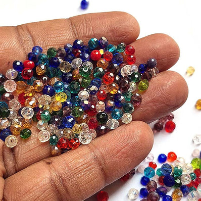 50 Grams Pkg. Multi color shade, Rondelle Faceted Crystal Mix, glass beads, Size mostly in size about 3-4 mm