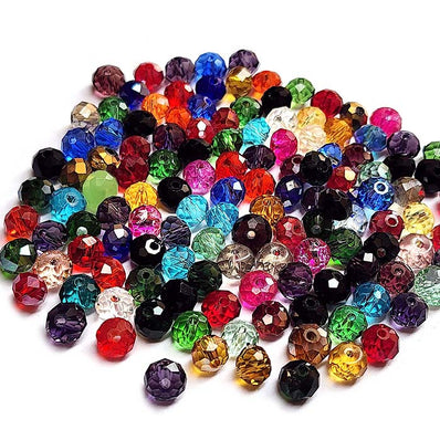50 Grams Pkg. Multi color shade, Rondelle Faceted Crystal Mix, glass beads, Size mostly in size about 6mm