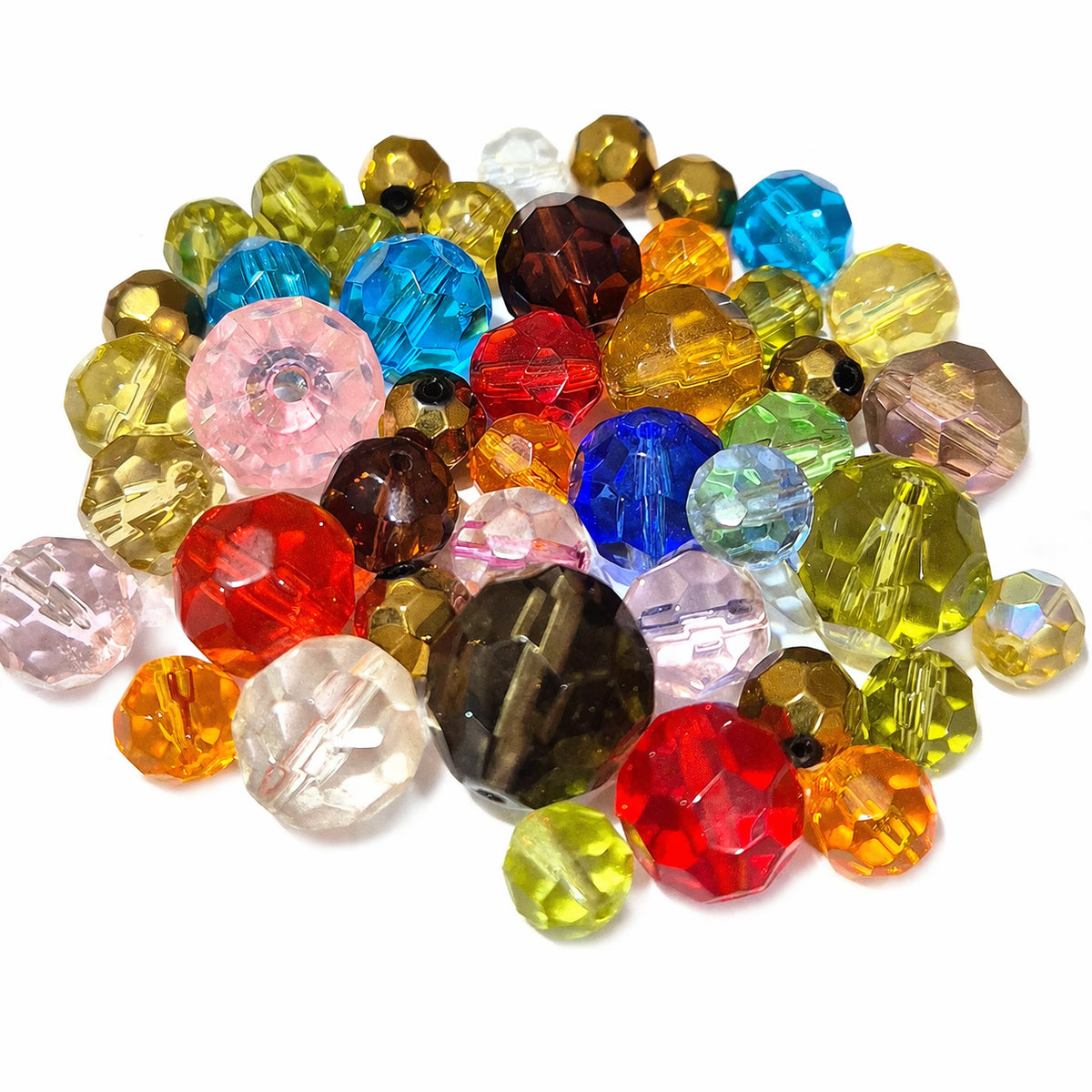 50grams pack, crystal mix color, mix shape crystal glass beads faceted round 8~16mm Size Approximately