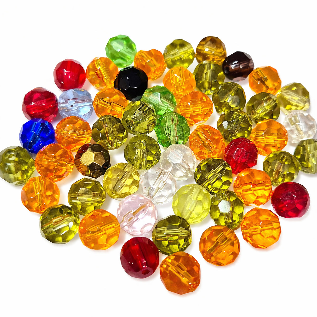 50 grams pkg. Round faceted, mix color crystal glass beads 8mm Size Approximately