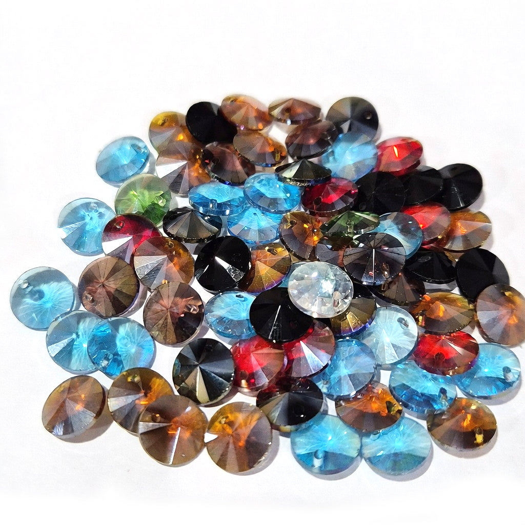 40pcs Pyramid shape Crystal mix glass beads Side hole 10mm Size Approximately