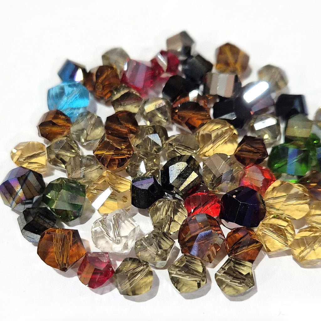 50grams, Helix cut Mix color crystal glass beads 8~10mm Size Approximately