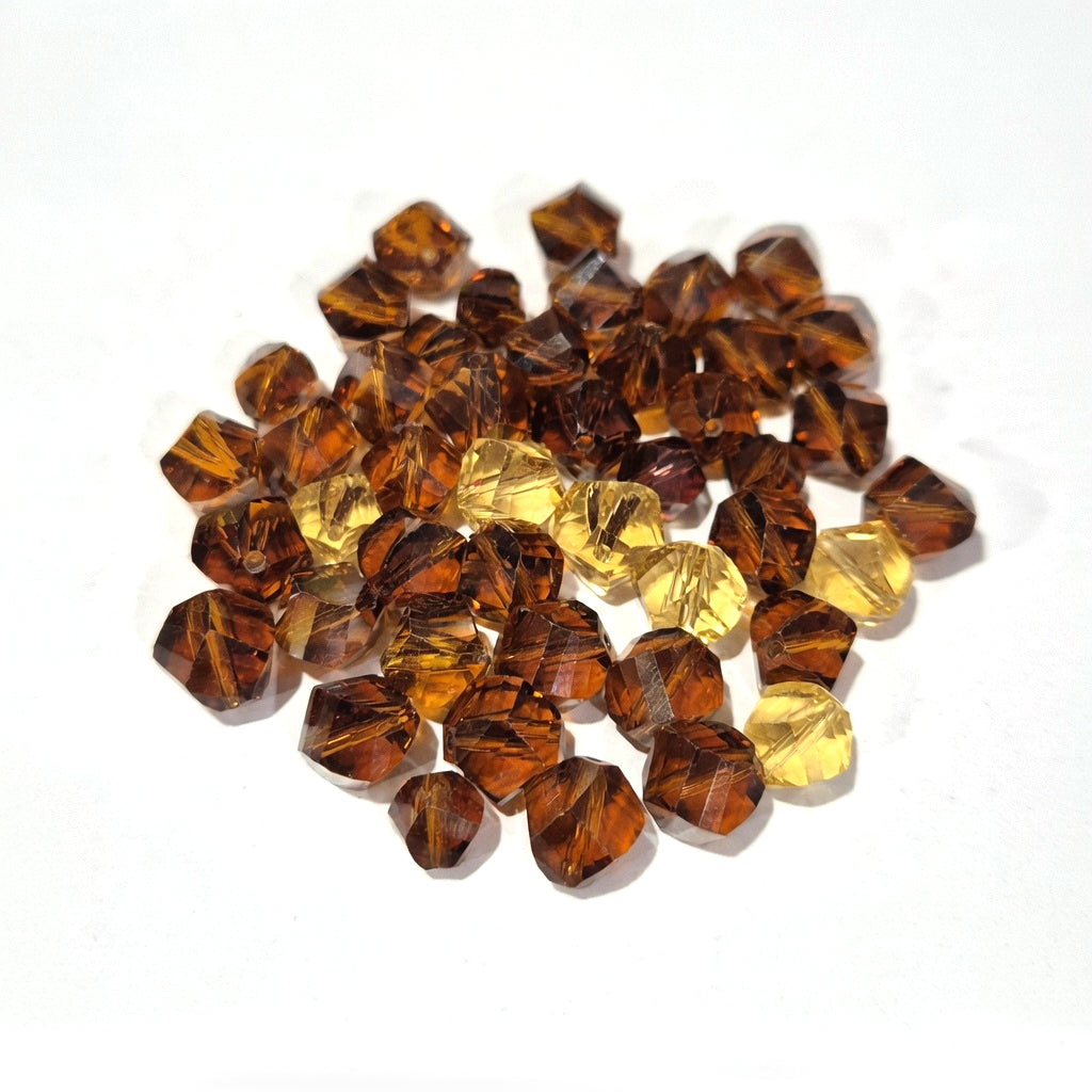 50grams, Helix cut Mix Brown color crystal glass beads 8~10mm Size Approximately
