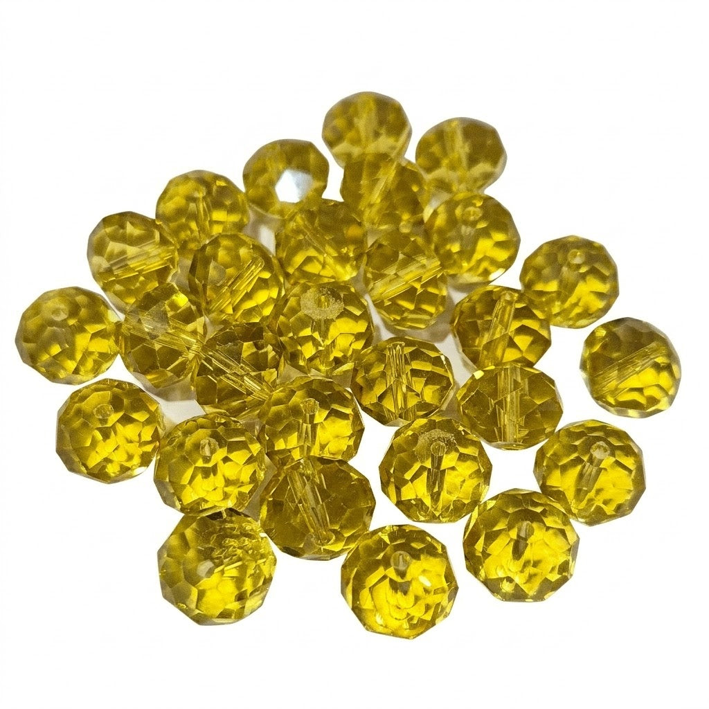 50grams Rondelle faceted Olive Crystal Glass beads 12mm Size Approximately