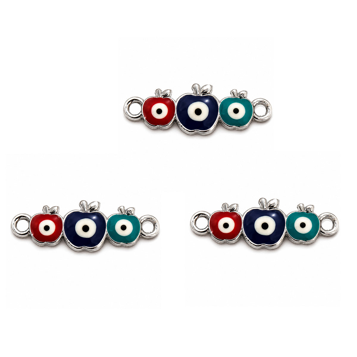 5 Pcs Pack – Evil Eye Apple Charm for Jewelry Making, Enamel & Silver Plated
