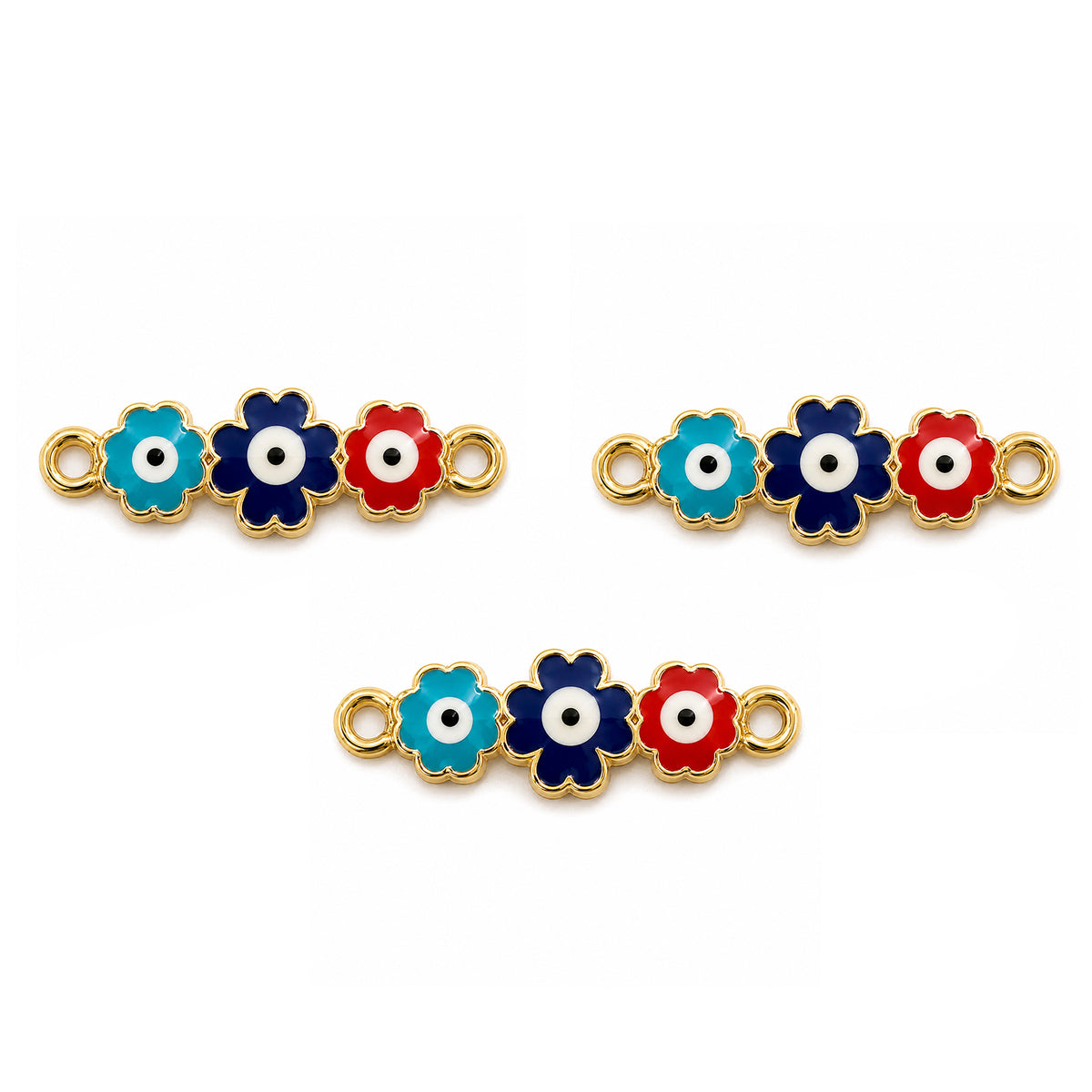5 Pcs Pack – Evil Eye Flower Charm for Jewelry Making, Enamel & Gold Plated