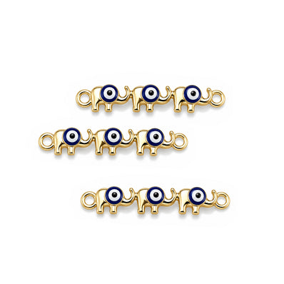 5 Pcs Pack – Evil Eye Elephant Charm for Jewelry Making, Enamel & Gold Plated