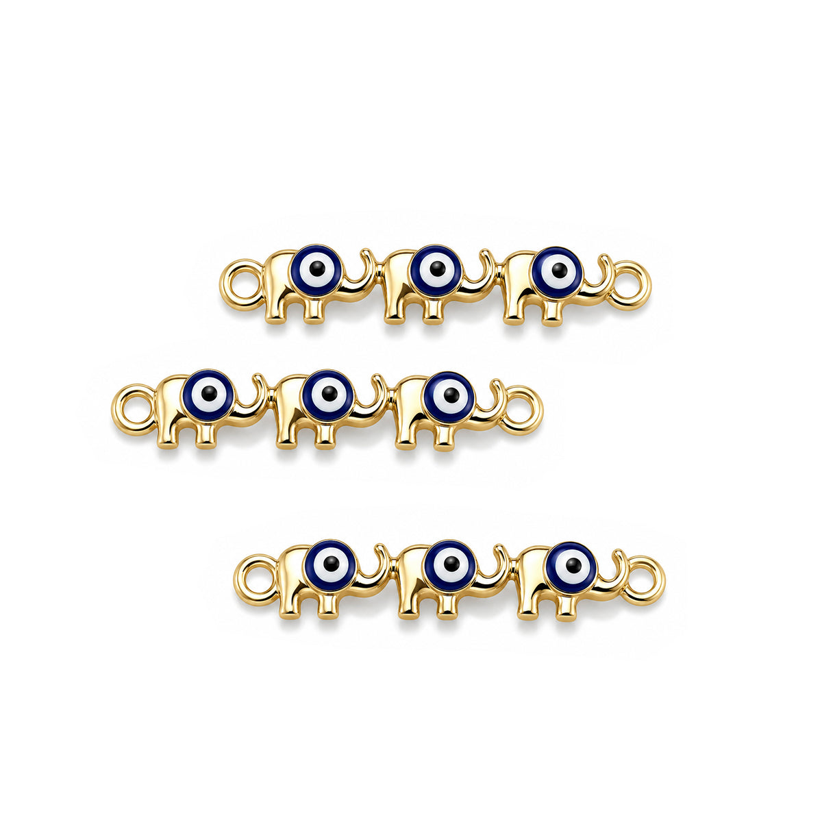 5 Pcs Pack – Evil Eye Elephant Charm for Jewelry Making, Enamel & Gold Plated