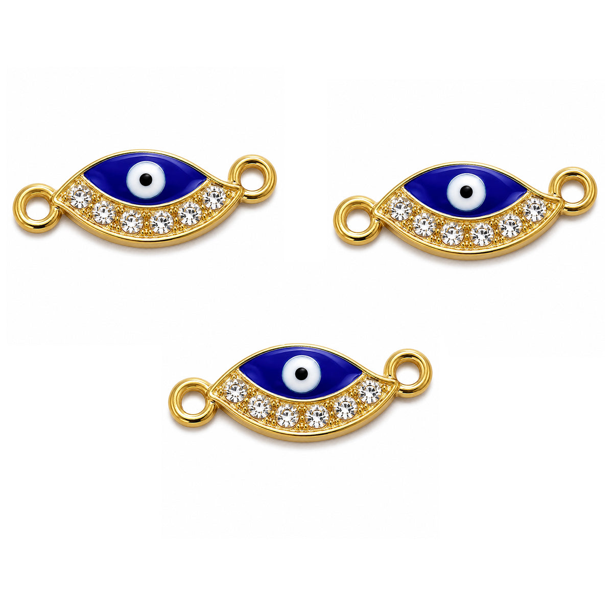 5 Pcs Pack – Evil Eye Charm for Jewelry Making, Enamel & Gold Plated with Crystal Rhinestones