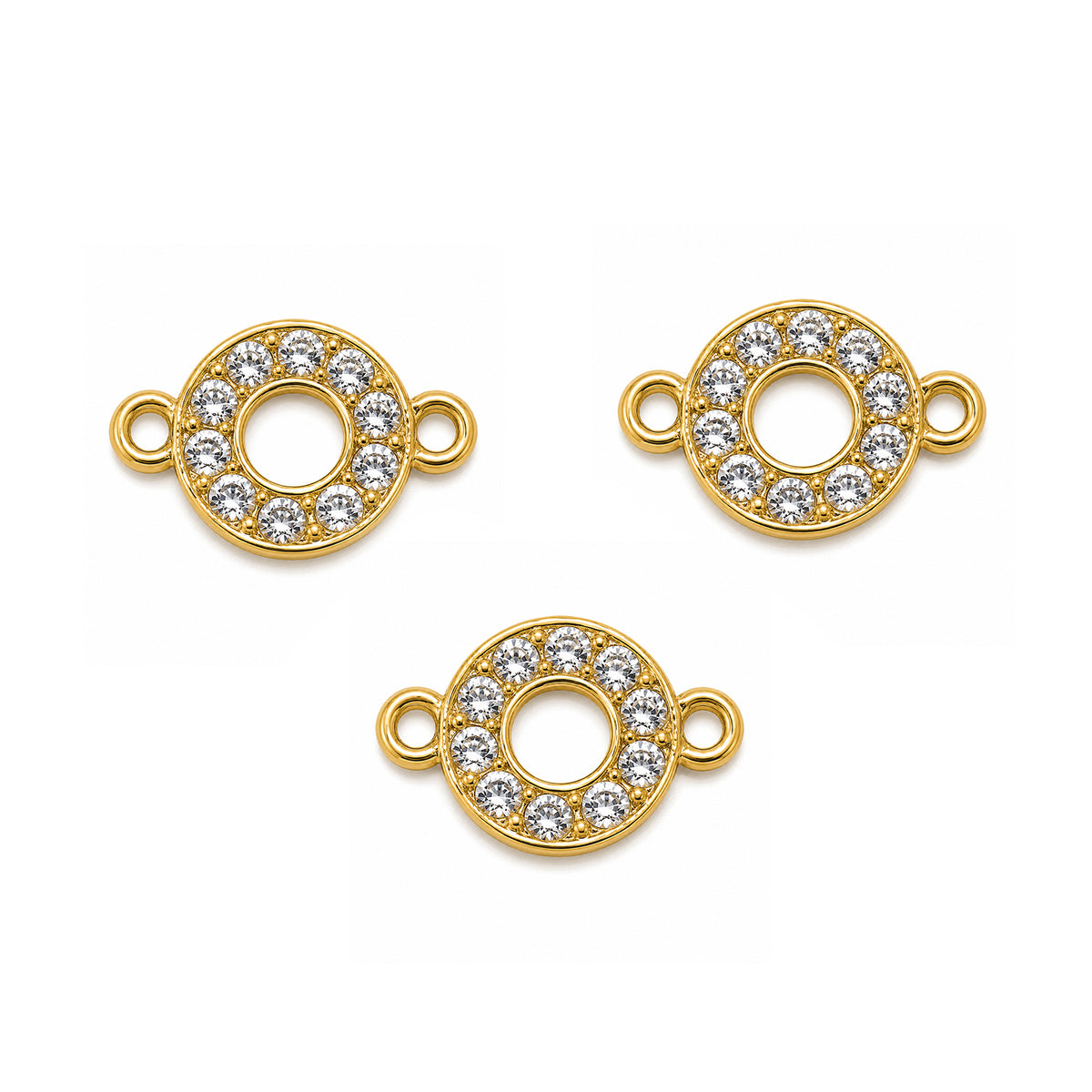 5 Pcs Pack – Round Crystal Rhinestone Connector Charm for Jewelry Making, Gold Plated