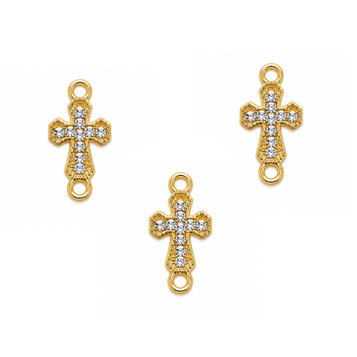 5 Pcs Pack – Crystal Rhinestone Cross Connector Charm for Jewelry Making, Gold Plated