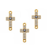 5 Pcs Pack – Evil Eye Crystal Rhinestone Cross Connector Charm for Jewelry Making, Gold Plated