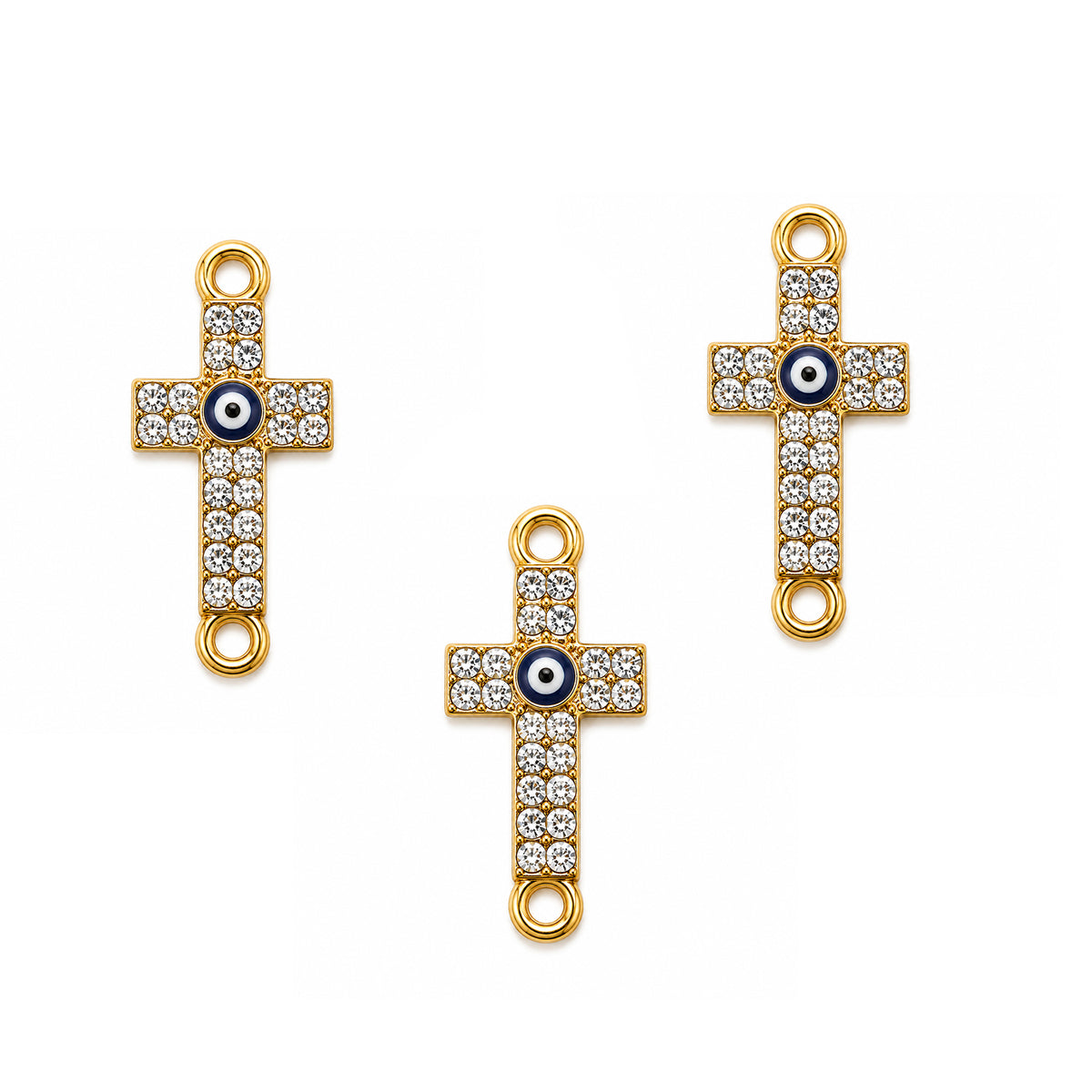 5 Pcs Pack – Evil Eye Crystal Rhinestone Cross Connector Charm for Jewelry Making, Gold Plated