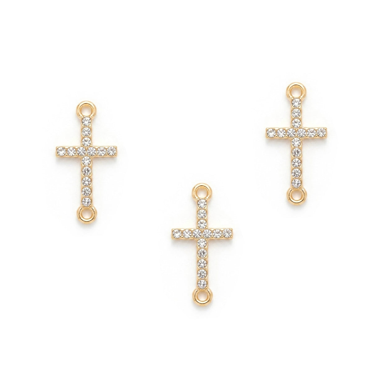 5 Pcs Pack – Crystal Rhinestone Cross Connector Charm for Jewelry Making, Gold Plated