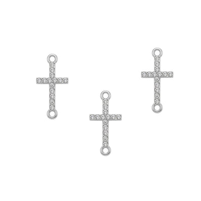 5 Pcs Pack – Crystal Rhinestone Cross Connector Charm for Jewelry Making, Rhodium Plated