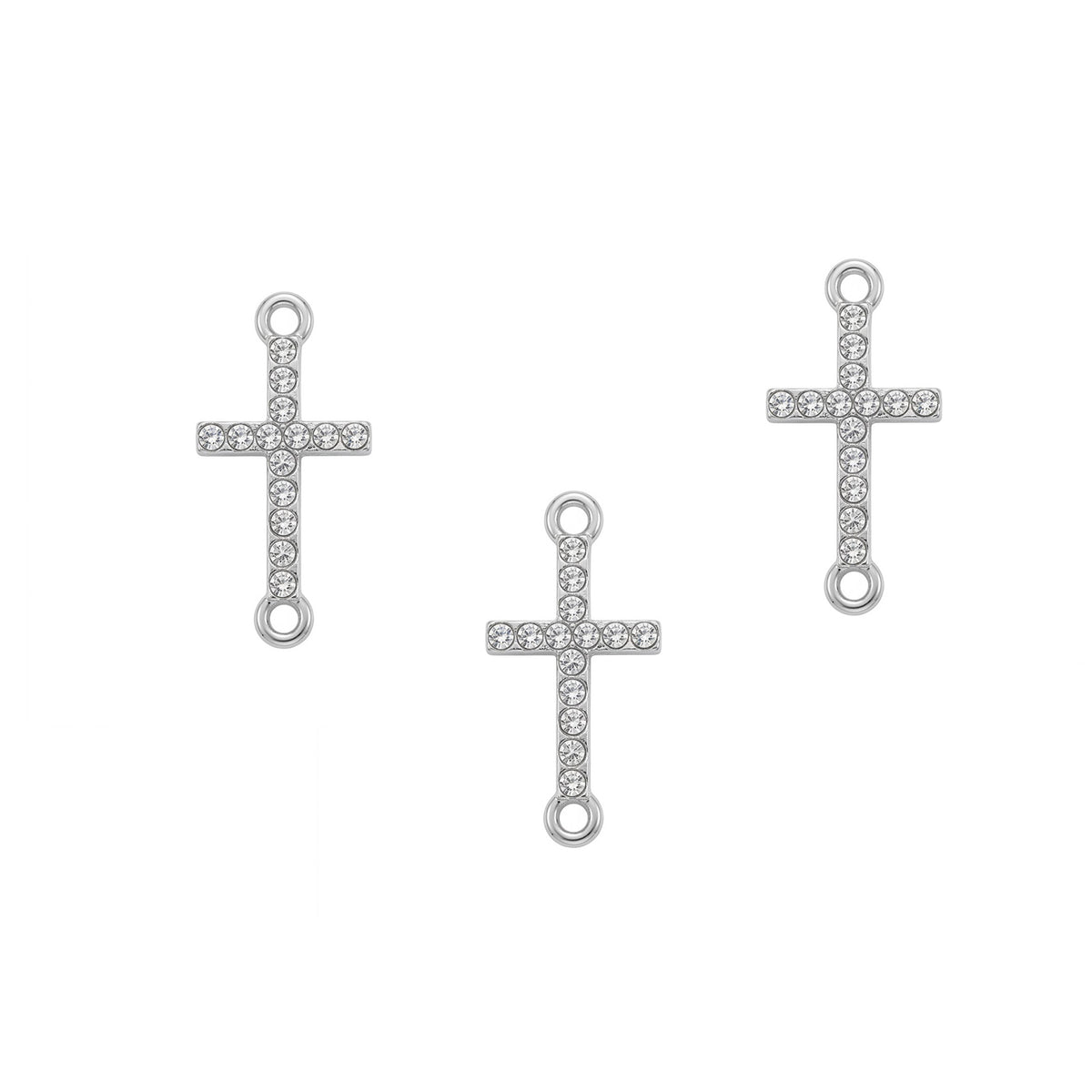 5 Pcs Pack – Crystal Rhinestone Cross Connector Charm for Jewelry Making, Rhodium Plated