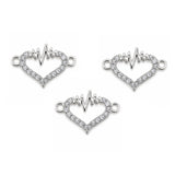 5 Pcs Pack – Heartbeat Heart Crystal Rhinestone Connector Charm for Jewelry Making, Rhodium Plated