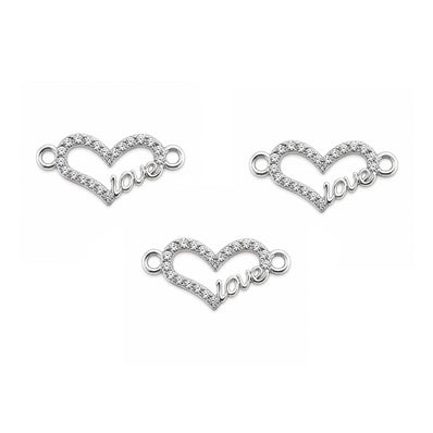 5 Pcs Pack – Love Heart Crystal Rhinestone Connector Charm for Jewelry Making, Rhodium Plated